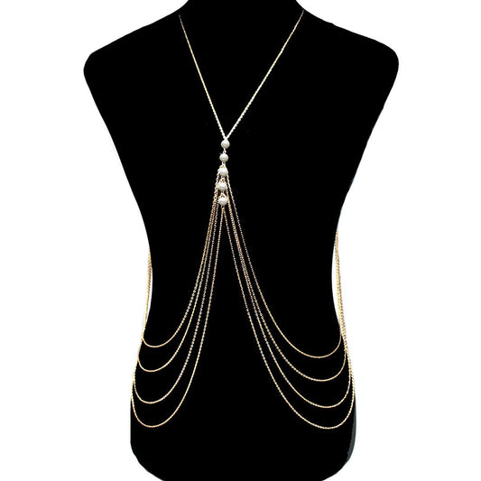 Fashion Exaggerated Multilayer Tassel Pearl Body Chain Necklace