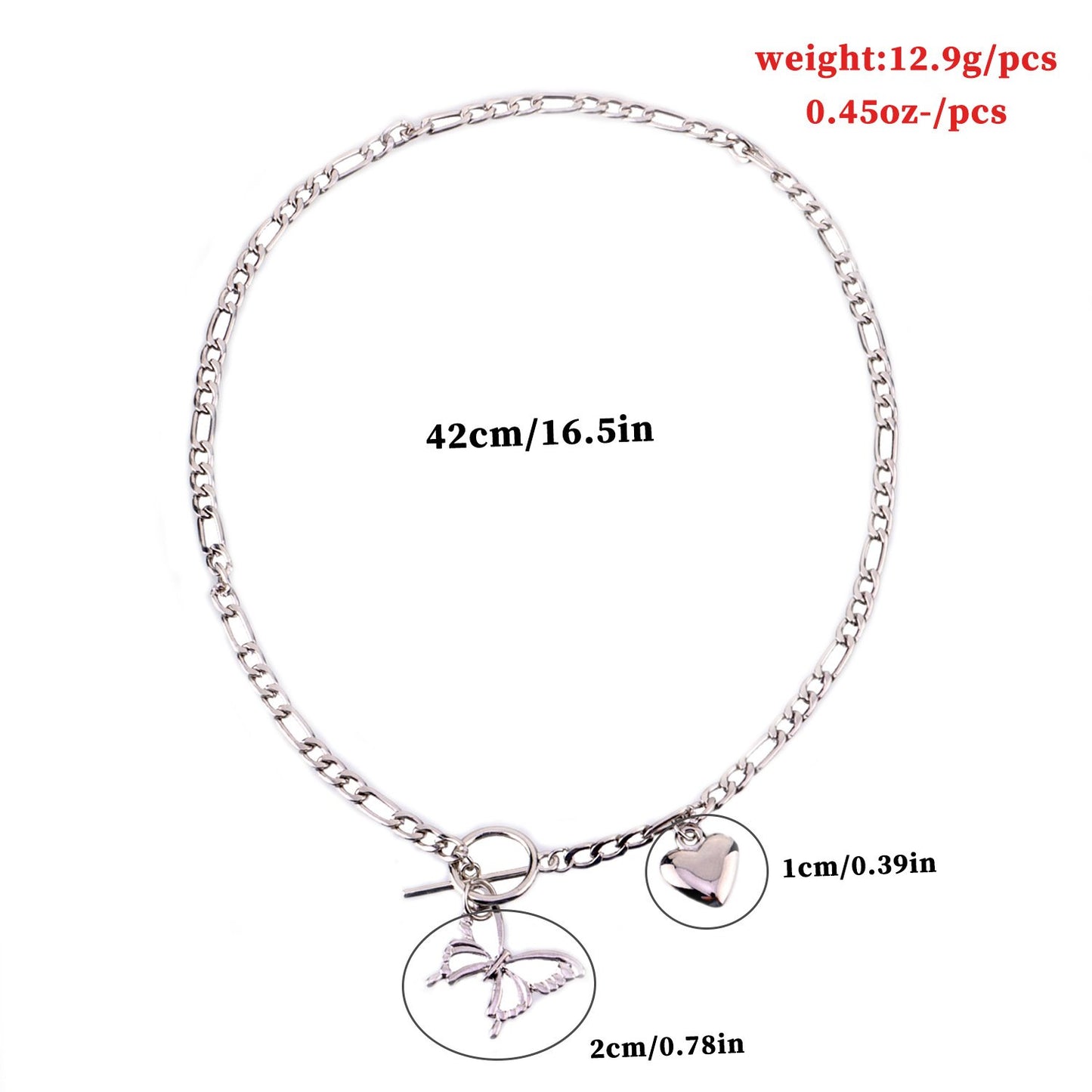 Jewelry Geometric OT Buckle Hollow Butterfly Pendant Necklace Ladies Three to One Trendy Love Heart Necklace
