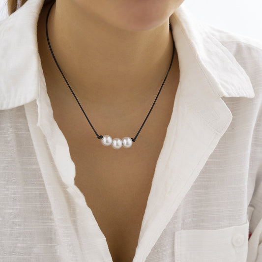 Jewelry Frosty Beaded Wax Thread Clavicle Necklace Temperament Simple Imitation Pearl Pendant Necklace Women