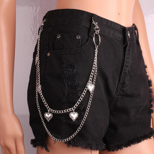 Hip-hop retro double-layer all-match peach heart pants chain ins trousers hanging chain decoration love accessories men and women tide