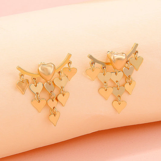 Fashion niche tassel love earrings high-end retro two-wear earrings autumn and winter versatile earrings
