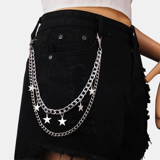 ins men's and women's hip-hop pants chain double-layer pentagram decorative chain fashion all-match body chain