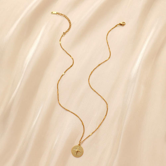 Stainless Steel Coin Shield Cross Hammer Pattern Pendant Lock Simple Fashion Clavicle Chain Necklace Women