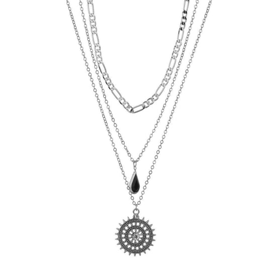 Fashion Water Drop Resin Bound Diamond Round Alloy Pendant Necklace Vintage Multilayer Necklace Accessories