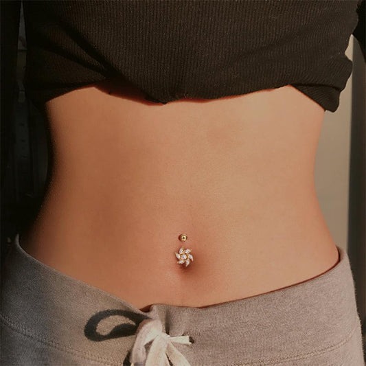 Diamond-studded flower navel nail African navel ring navel body piercing jewelry