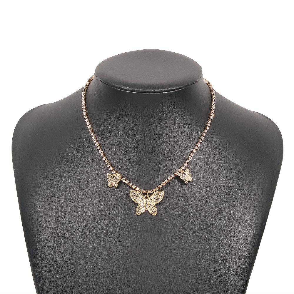 N9244 Personality Hip Hop Diamond Butterfly Necklace Fashion Retro Art Necklace Creative Geometric Necklace Female