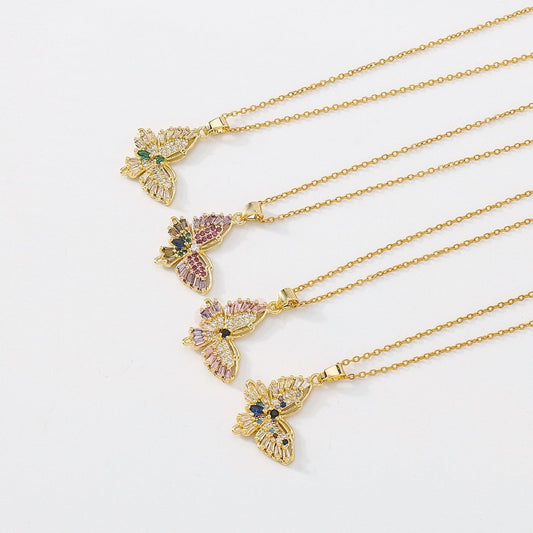 ZN151 Net Red Simple Geometric Necklace Smart Butterfly Sweet Zircon Necklace Cold Niche Necklace