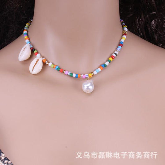 Jewelry Stained Glass Beads Beaded Shell Necklace Shaped Bead Pendant Holiday Necklace Female