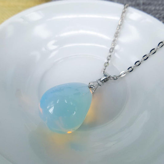 Creative Water Drop Pendant Clavicle Chain Alloy Natural Stone Birthstone Opal Necklace Boutique Necklace