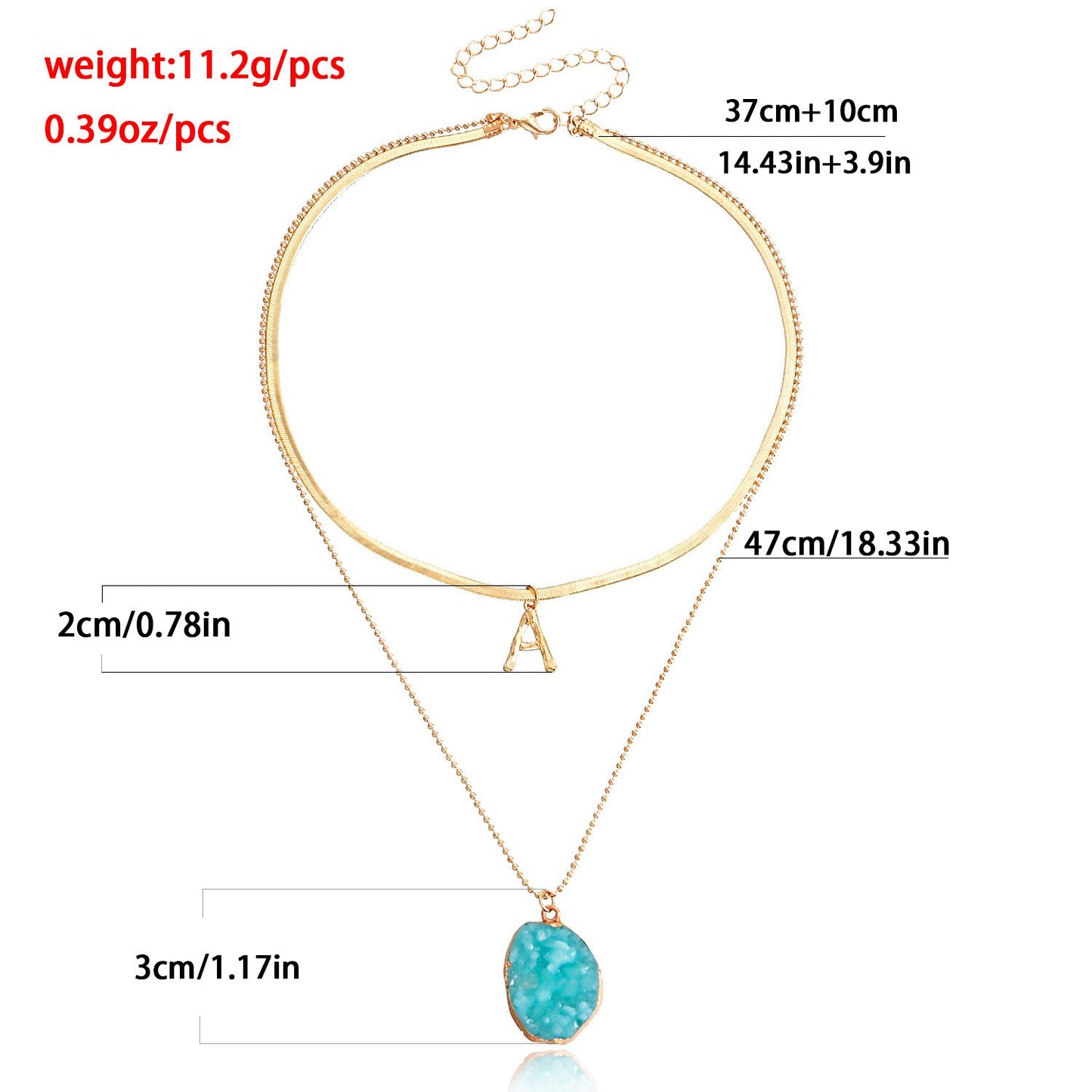 Jewelry Fashion Double Layer Letter A Shaped Geometric Pendant Necklace with Female Punk Flat Snake Chain