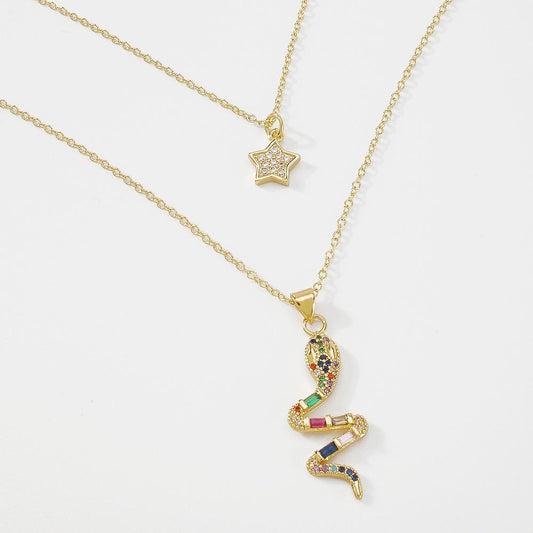 ZN62 Exaggerated Necklace Women's Five-pointed Star Serpentine Color Zircon Necklace Small Commuting Creative Necklace