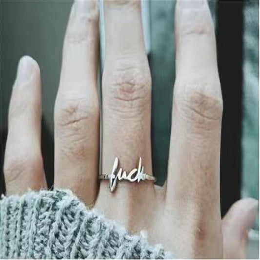 Fashionable Fuck Letter Ring Titanium Steel 18K Furnace Vacuum Plating Explosive Accessories