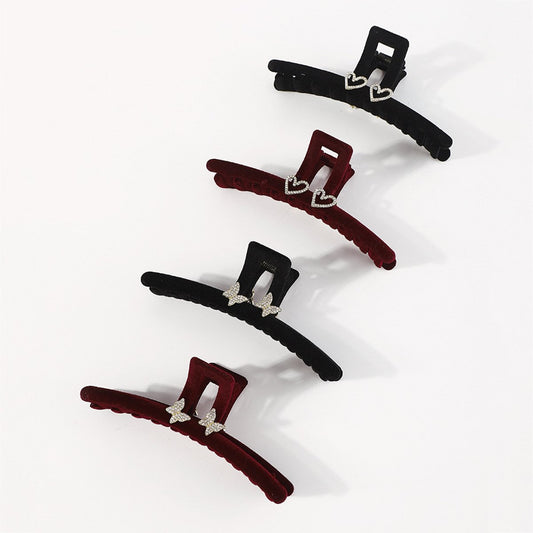 F5227 French elegant retro niche fashion hair clip autumn and winter style velvet love butterfly rhinestone large clip