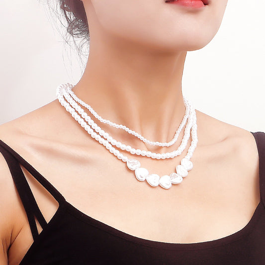 Jewelry multi-layer bright baroque imitation heart-shaped pearl necklace pendant women's cold sweater chain