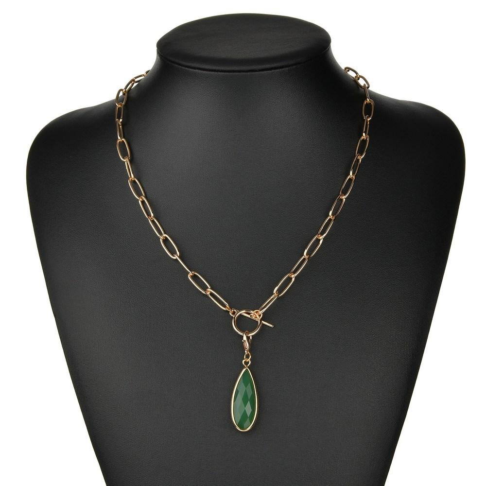 Apparel Green Water Drop Necklace Ladies Fashion Simple Pendant Necklace Jewelry