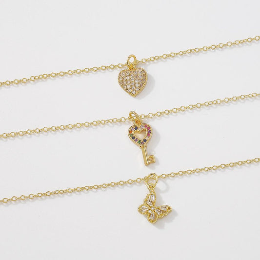 ZN65 Niche Internet Red Small Necklace Female Simple Love Key Butterfly Element Necklace Copper Zircon Necklace