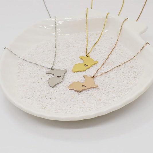 Simple personality titanium steel Peru map necklace pendant female popular all-match heart-shaped pendant