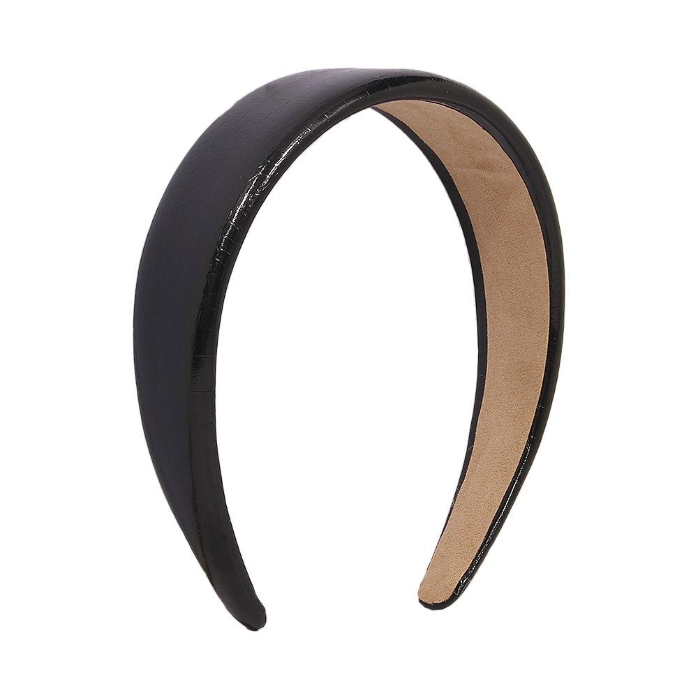 F3879 Simple solid color retro headwear fashion wide-brimmed geometric niche increase skull top PU shiny headband