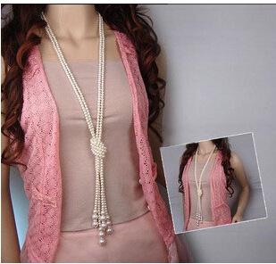 Classic Versatile Fashion Pendant Pearl Multilayer Knotted Sweater Chain Long Necklace Jewelry