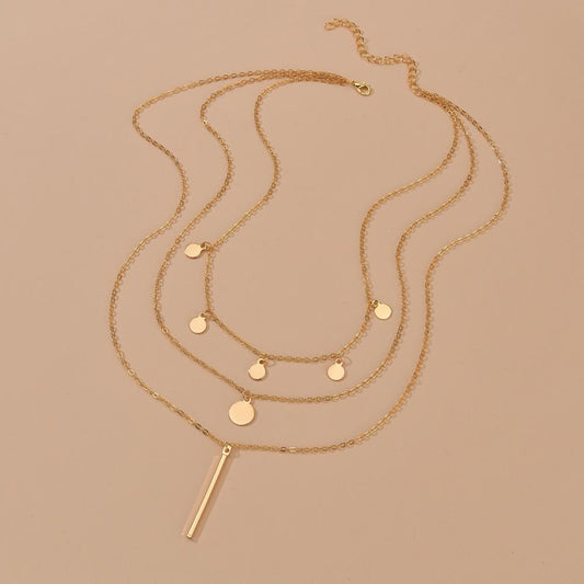 Simple small round piece personalized tassel long pendant fashion stacked multi-layer necklace female accessories