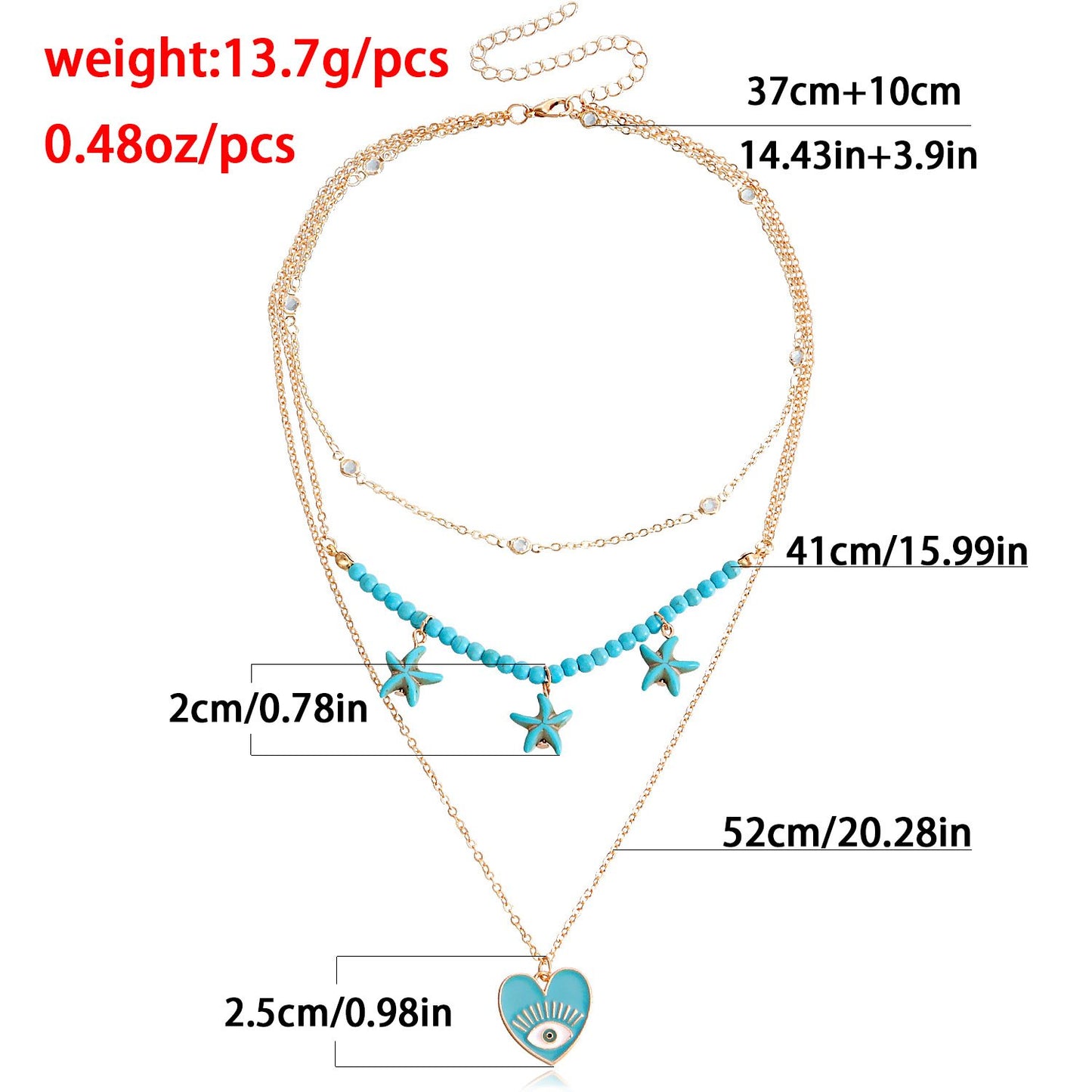 Beach Trend Devil's Eye Necklace Women's Multilayer Necklace Metal Starfish Ocean Jewelry