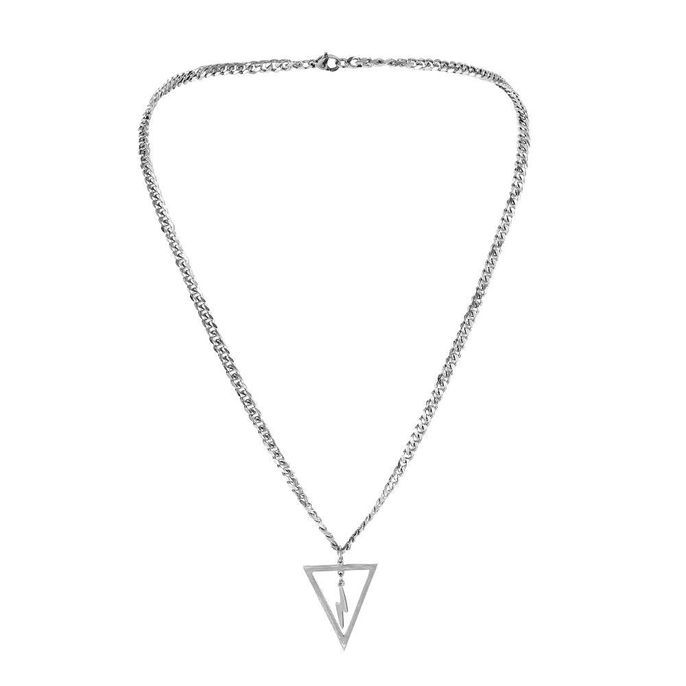 Men's Simple Domineering Fashion Trend Stainless Steel Geometric Triangle Lightning Pendant Titanium Steel Necklace
