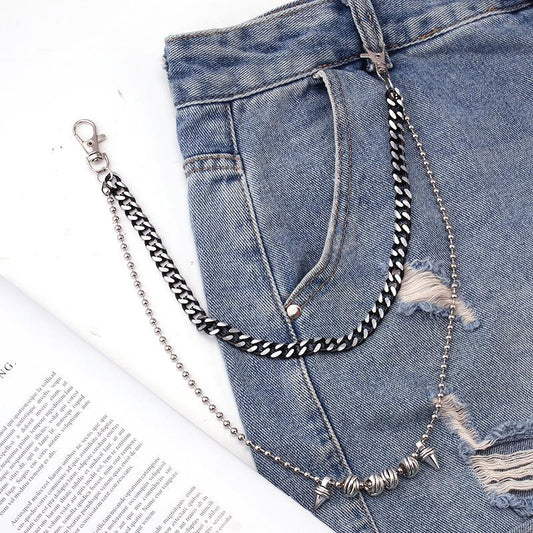 Hip-hop punk fashion metal waist chain personality popular double-layer jeans chain ins
