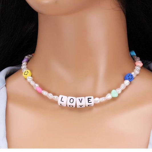 Xiaoxiang temperament imitation pearl acrylic glass necklace collarbone chain femininity short necklace trendy jewelry