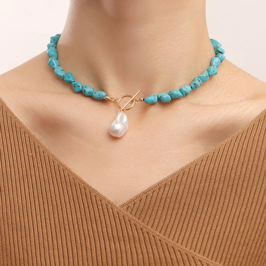 Jewelry Irregular Natural Turquoise Shaped Pearl Pendant Necklace Female Handmade Personality Necklace