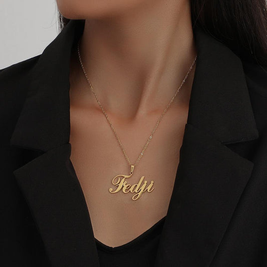 Fashion personality stainless steel irregular name English lettering cutting pendant titanium steel trendy sexy necklace