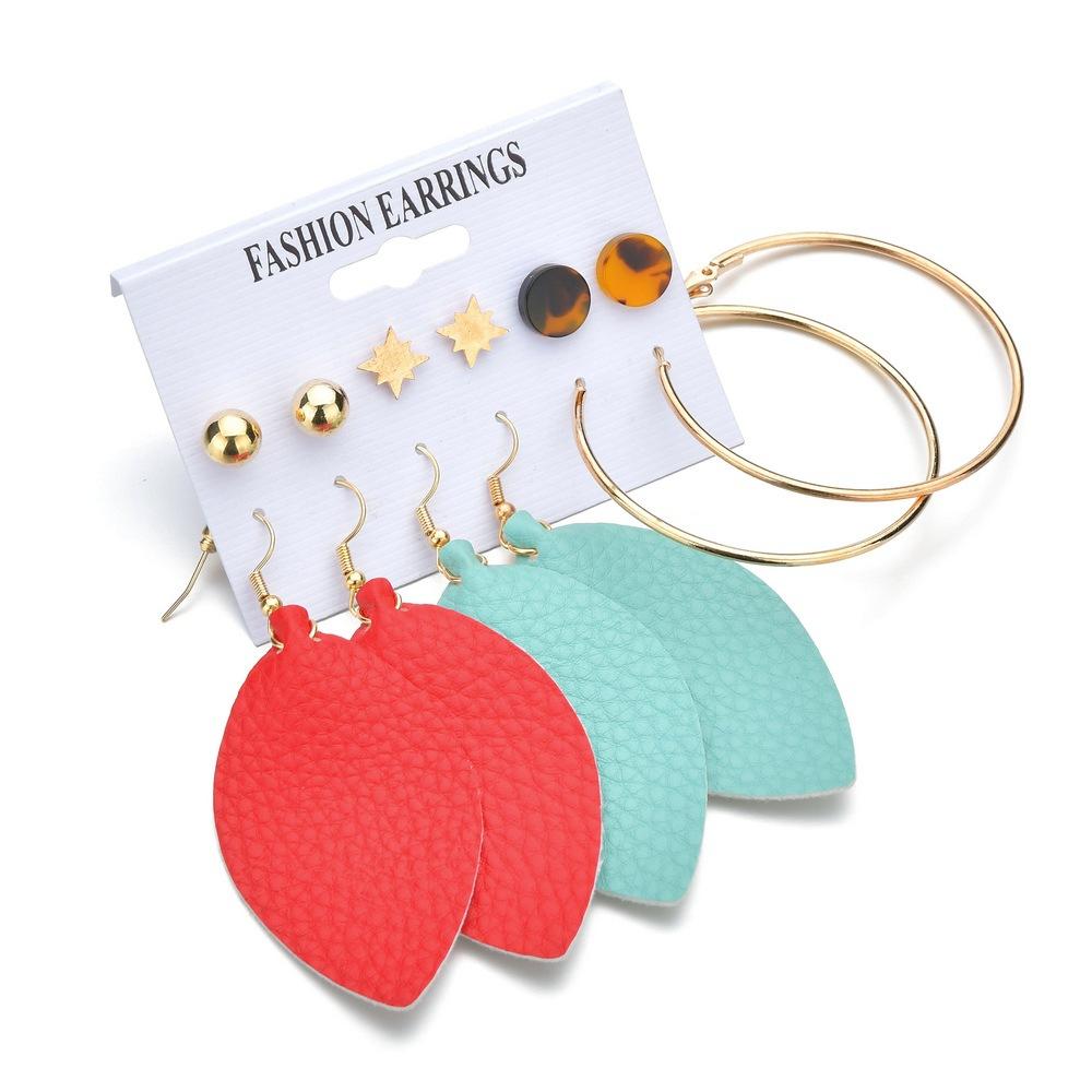 Fashion Set Earrings Temperament Tassel Circle Leather Plate Combination Six-piece Set Earrings Female