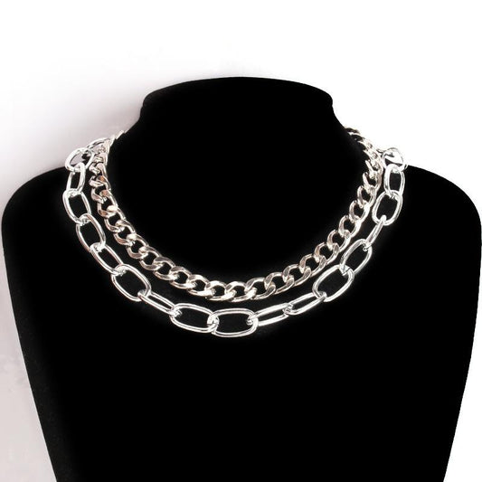 Stainless steel chain necklace ins hip-hop niche design double-layer set chain