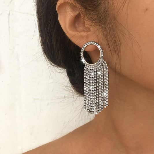 E1131 Tassel Full Diamond Earrings Fashion Retro Personality Earrings Alloy Creative Long Earrings
