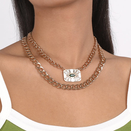 N1715 jewelry thick chain punk exaggerated necklace stacked rhinestone eyes hip-hop necklace