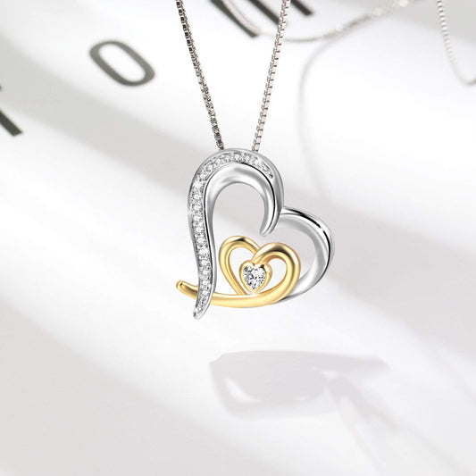 Fashion version women's simple two-color heart-shaped diamond pendant necklace female jewelry