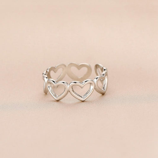ins stainless steel hollow love design open ring fresh sweet simple fashion ladies ring
