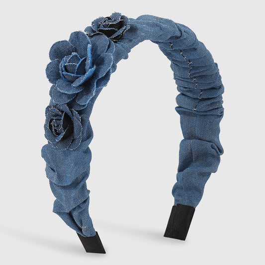 F5154 creative personality denim pleated headband elegant rose temperament retro headband hairpin female