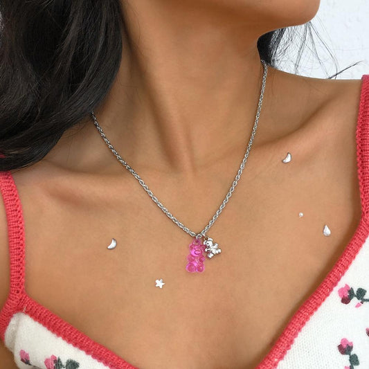 N9666 Jewelry Retro Twist Chain Simple Necklace Resin Alloy Cute Sweet Bear Necklace