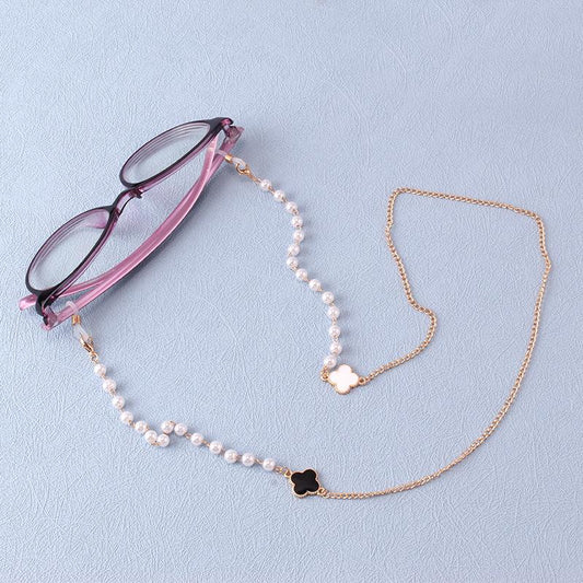 Fashionable 6mm pearl glasses chain anti-lost fashion sunglasses chain creative four-leaf clover chain simple mask chain