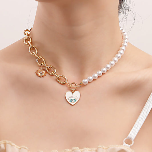 Jewelry imitation pearl love devil's eye necklace female ins niche design explosion