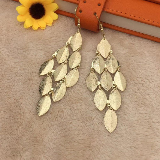 Long Frosted Caltrop Leaf Earrings Earrings Metal Fashion Earrings Three Colors