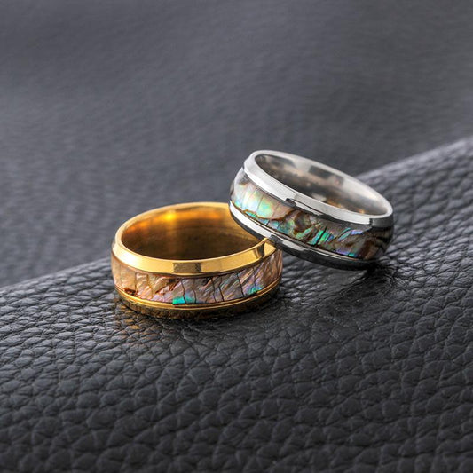 Fashion Stainless Steel Inlaid Colorful Shell Ring Popular Titanium Steel Ring Jewelry
