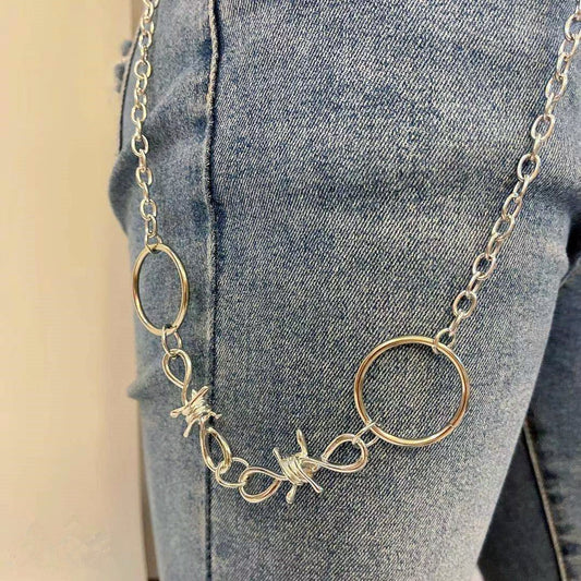 Guochao hip-hop tide brand prickly thorns pants chain ins men and women waist chain rock performance accessories personality ring pants chain