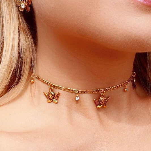 Retro Rhinestone Angel Necklace Female Personality Creative Retro Clavicle Chain Accessories
