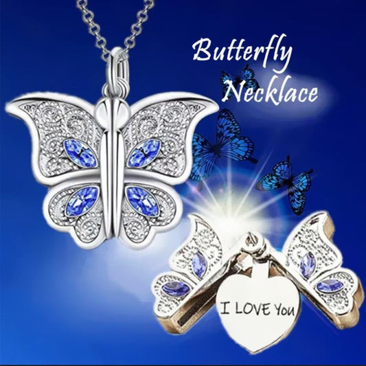 Women's Butterfly ILoveYou Heart Shape Album Box Pendant Necklace Jewelry