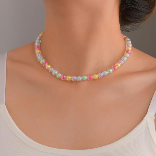 Fashion Small Fresh Macarons Candy Color Beads Middle Bead Necklace Clavicle Chain Accessories