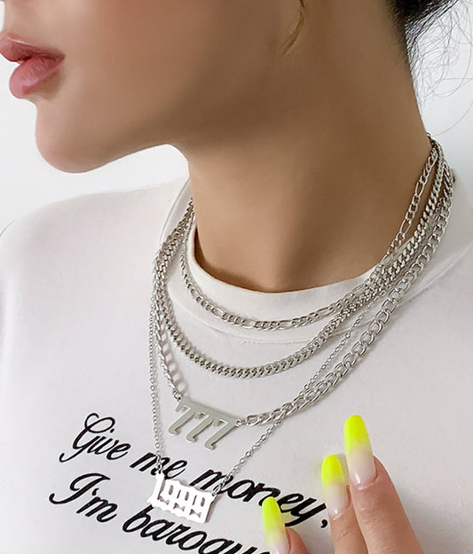 Jewelry Personality Frosty Thin Chain Necklace Retro Hollow Number Pendant Set Necklace Female