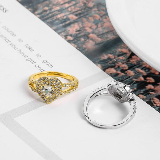 Copper inlaid zircon heart-shaped full diamond micro-inlaid ring love couple ring ring