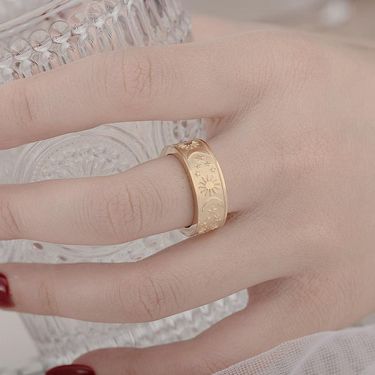 Fashionable sun, moon and stars titanium steel couple ring personality men's stainless steel ring