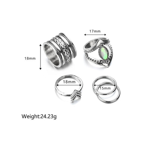 Retro Resin Arrowhead Alloy Ring Ethnic Plating Ancient Silver Knuckle Ring Set of 4 Jewelry